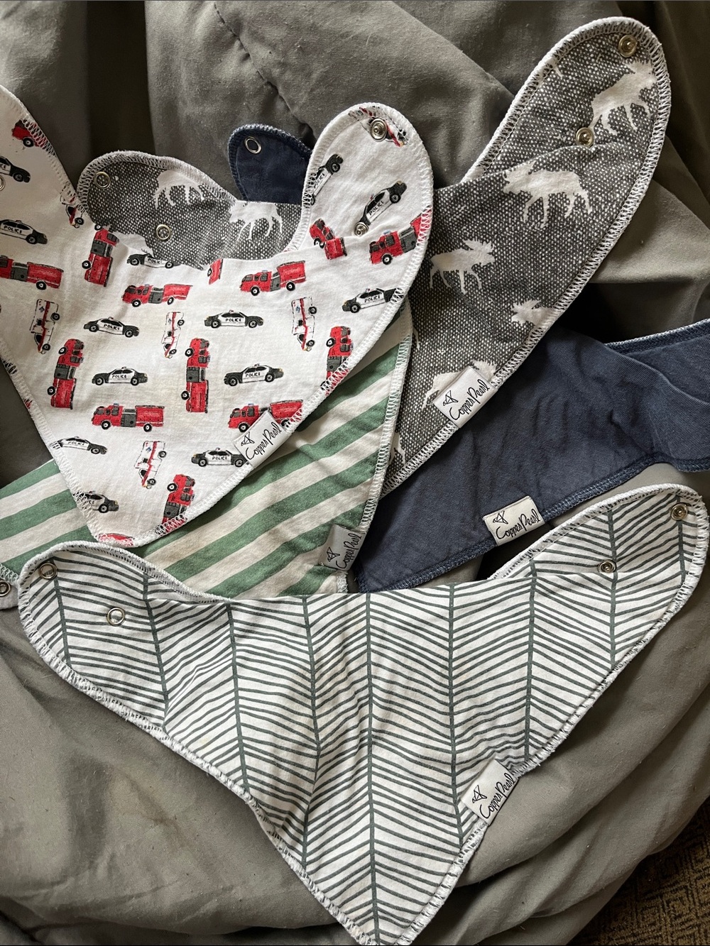 Copper Pearl Baby Bandana Bibs - Grey, Navy & Green Multi-Pack